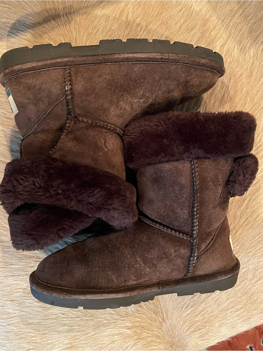 Essentials Women's Dark Brown Suede Fur-Lined Slipper Boots